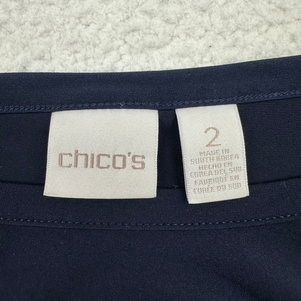 Chico's Zipper Shoulder Top Shirt Blouse Women's‎ 2 (10-12) Large Navy Blue SS - Picture 5 of 9